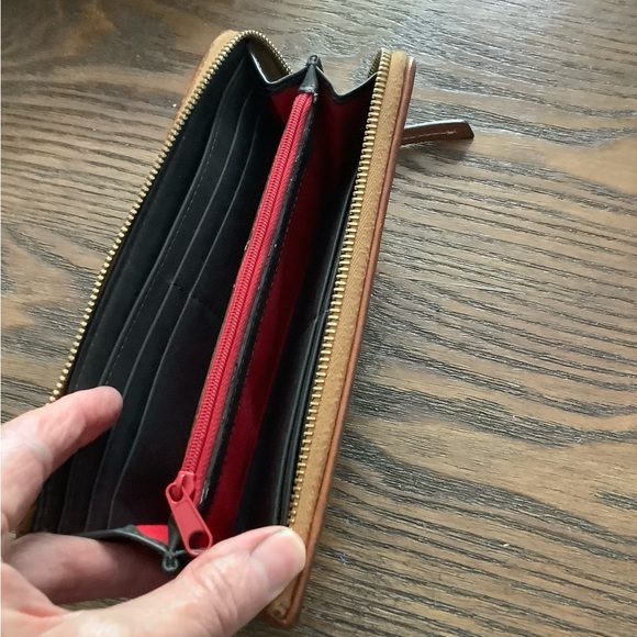 Dooney & Bourke Leather Taupe with Brown Trim Zip Around Wallet - Picture 3 of 7